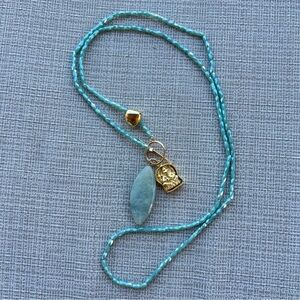 Taylor  & Tessier Aspen Tumbled Aquamarine Beaded 14k Gold Plated Charm Necklace